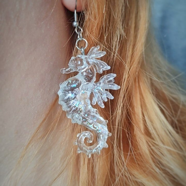 Crystal Seahorse Resin Earrings