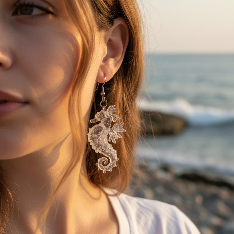 Crystal Seahorse Resin Earrings