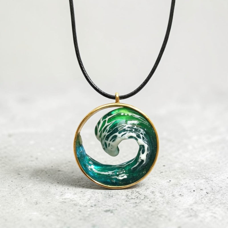 Sea Wave Circle Pendant – Handmade