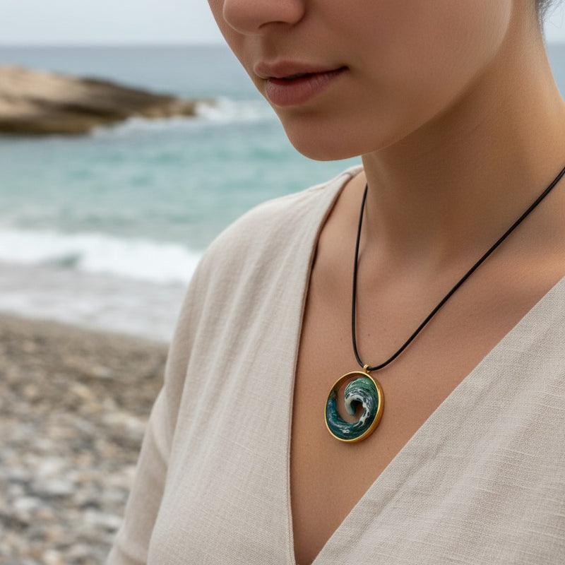 Sea Wave Circle Pendant – Handmade