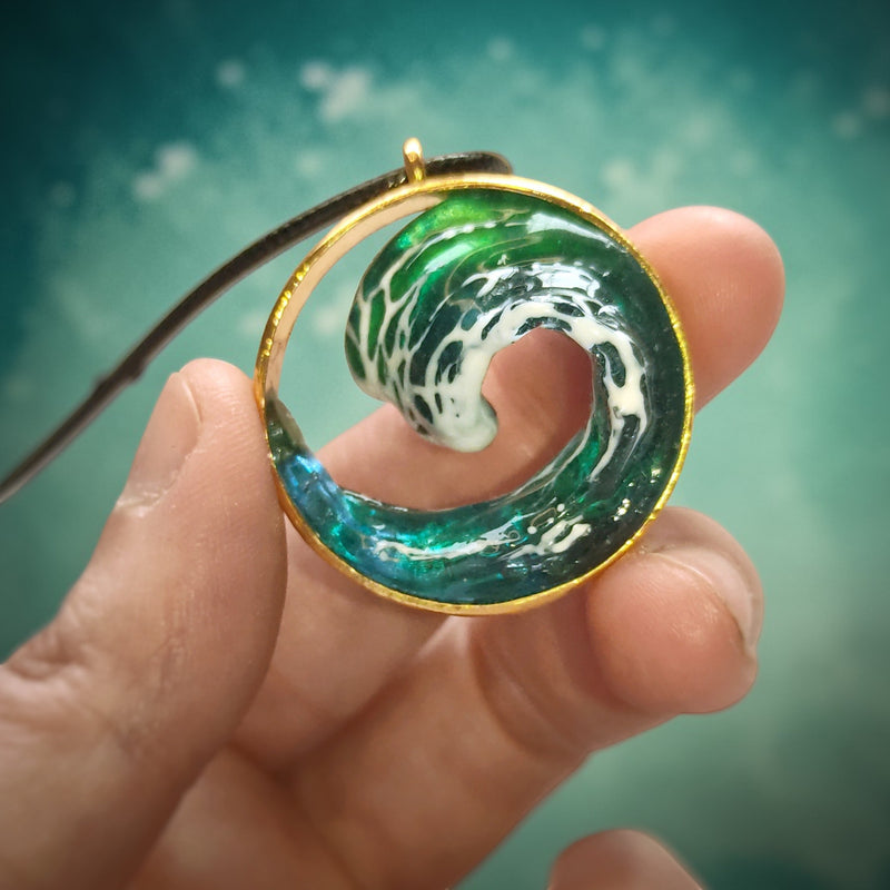 Sea Wave Circle Pendant – Handmade