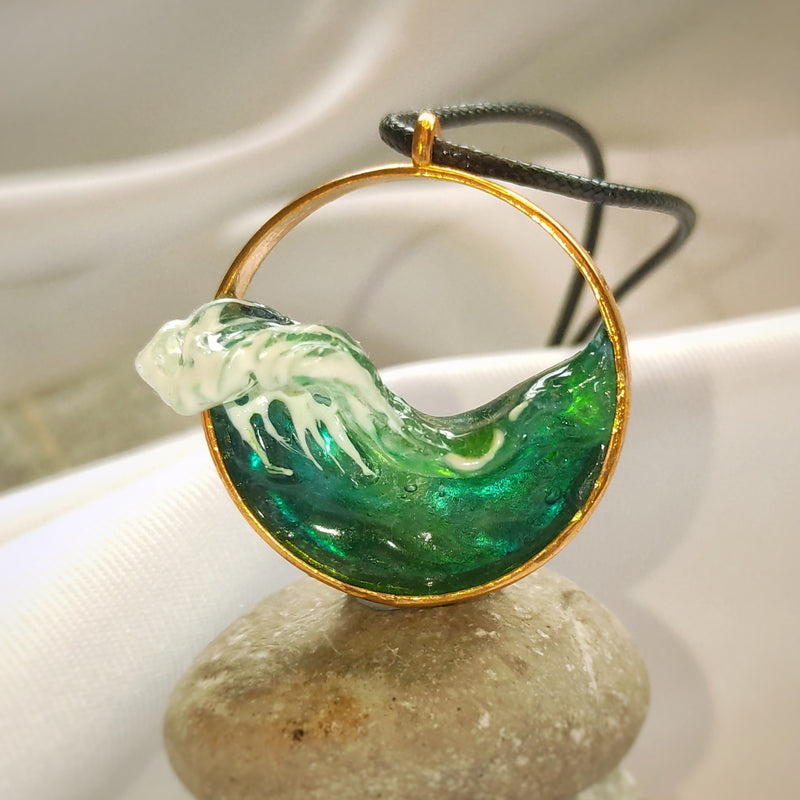 Emerald Sea Wave Pendant – Handmade