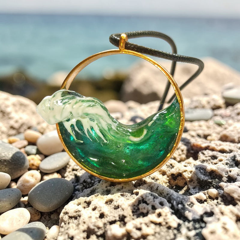 Emerald Sea Wave Pendant – Handmade