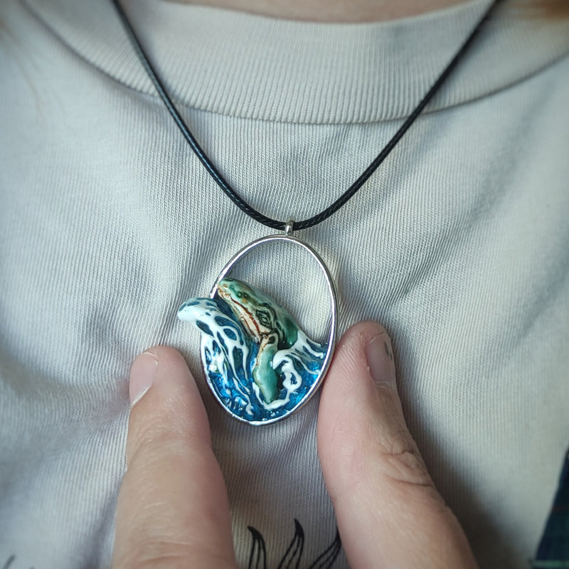 Ocean Whale Oval Pendant – Handmade