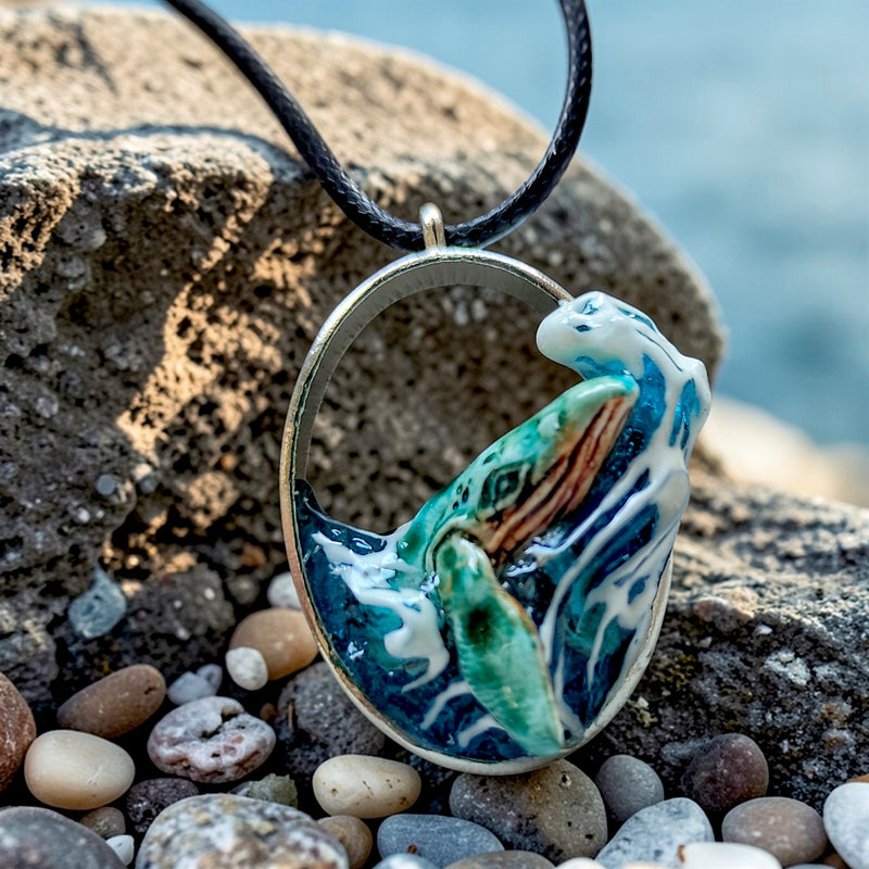 Ocean Whale Oval Pendant – Handmade