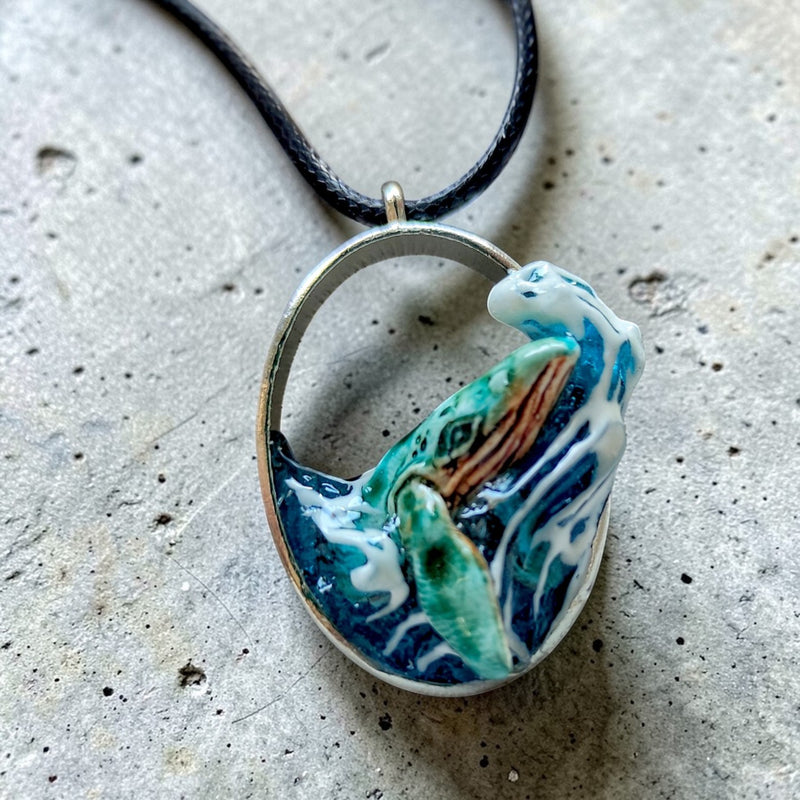 Ocean Whale Oval Pendant – Handmade
