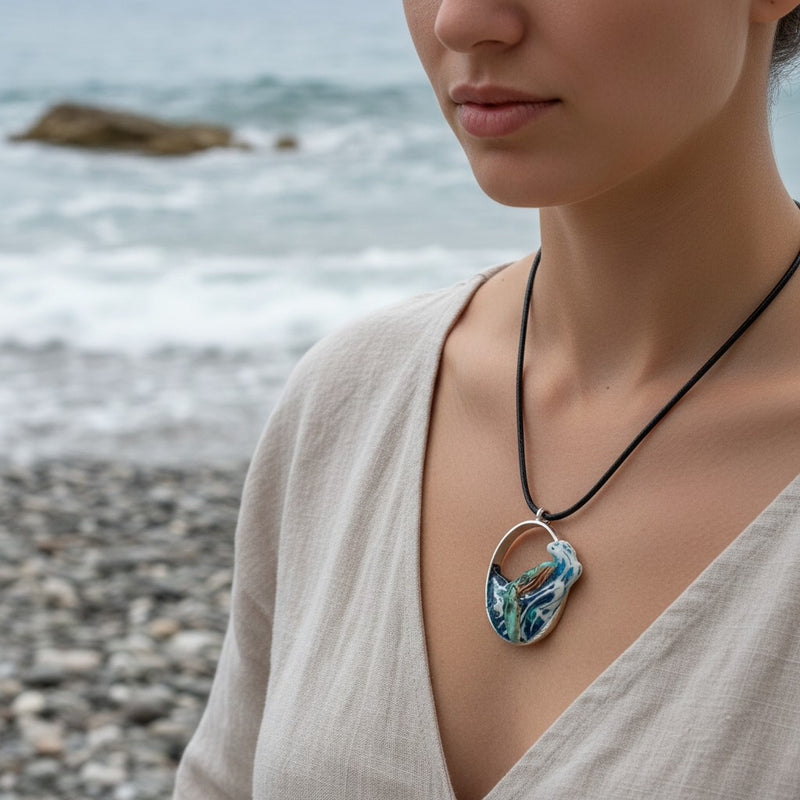 Ocean Whale Oval Pendant – Handmade