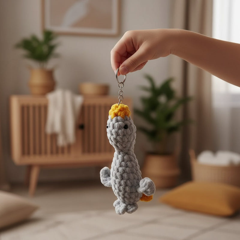 Handmade Crochet Duck Gray Keychain