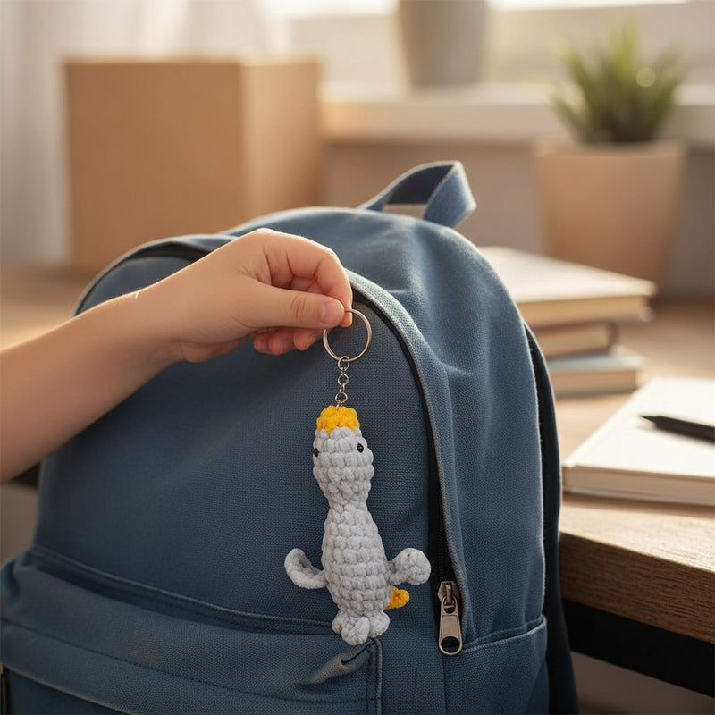 Handmade Crochet Duck Gray Keychain
