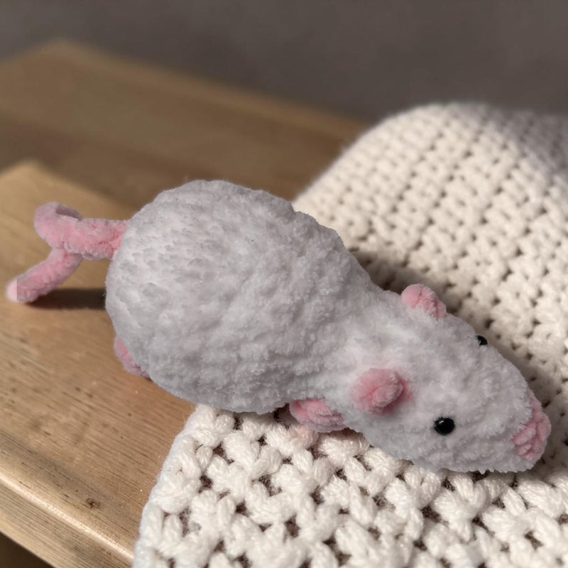 Handmade Crochet White Mouse Plush Toy