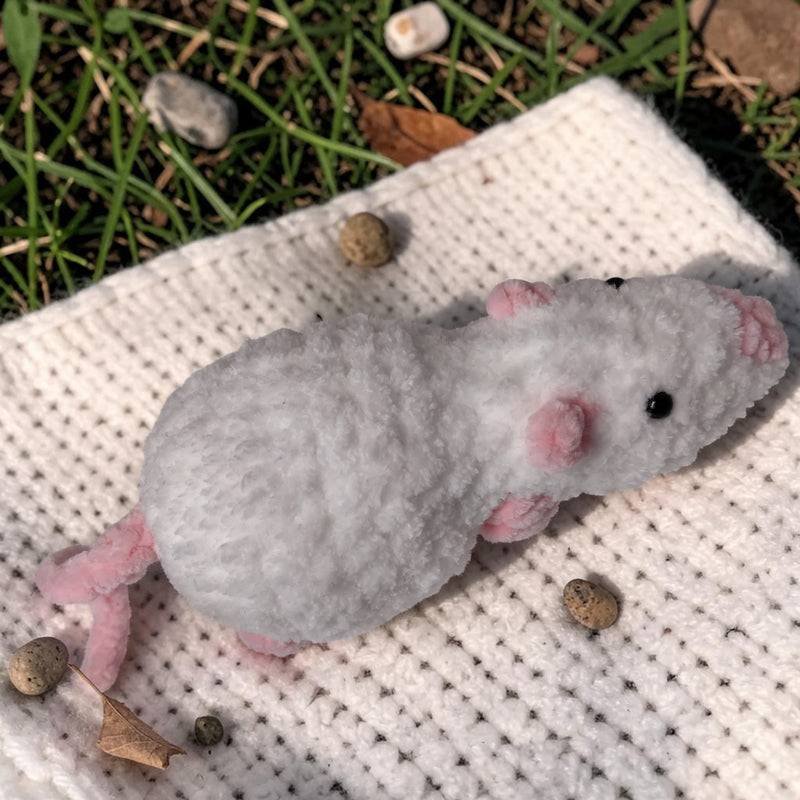Handmade Crochet White Mouse Plush Toy