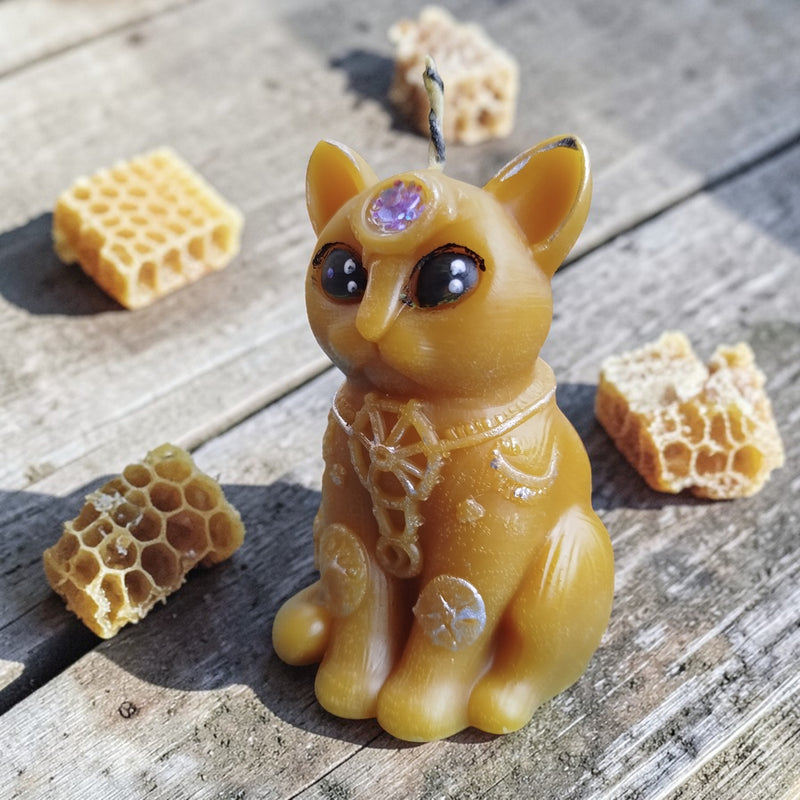 Third Eye Cat Beeswax Candle