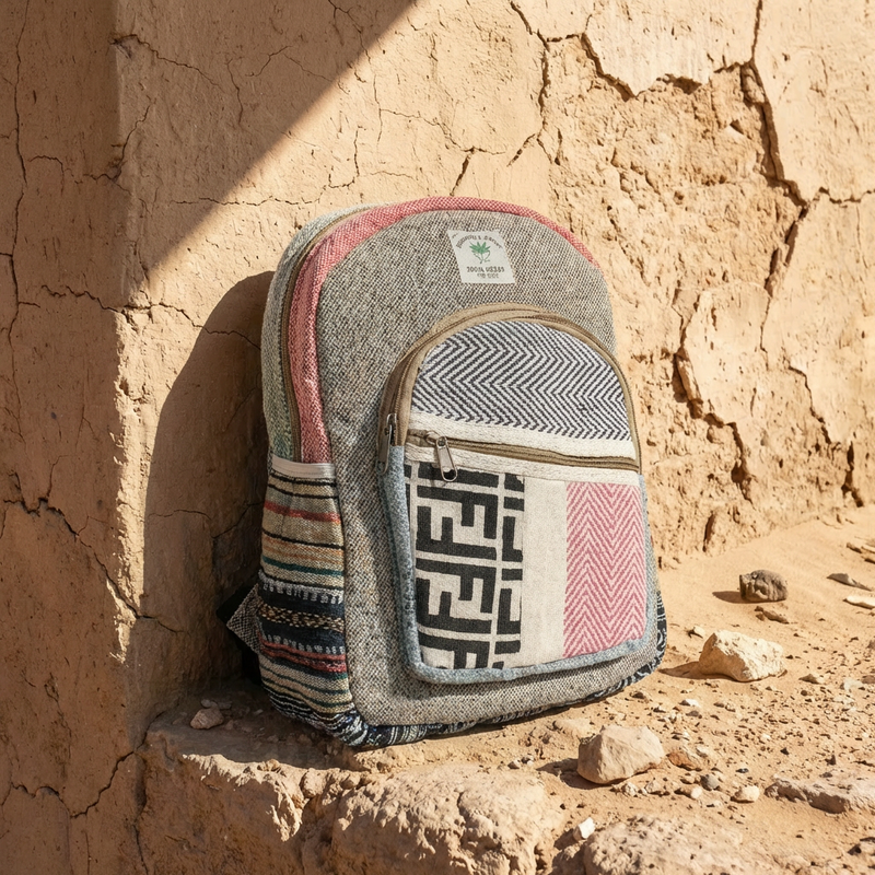 Boho Hemp Backpack – Desert Pattern