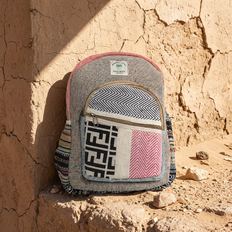 Boho Hemp Backpack – Desert Pattern