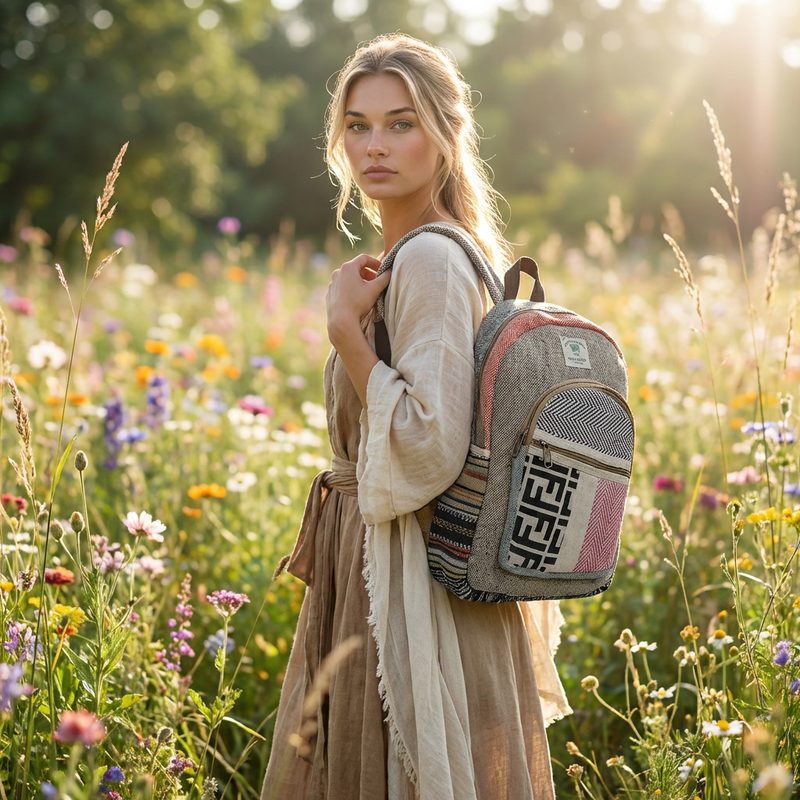 Boho Hemp Backpack – Desert Pattern