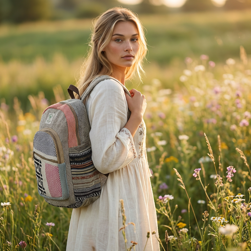 Boho Hemp Backpack – Desert Pattern
