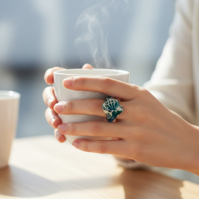 Emerald Sea Wave Ring – Handmade