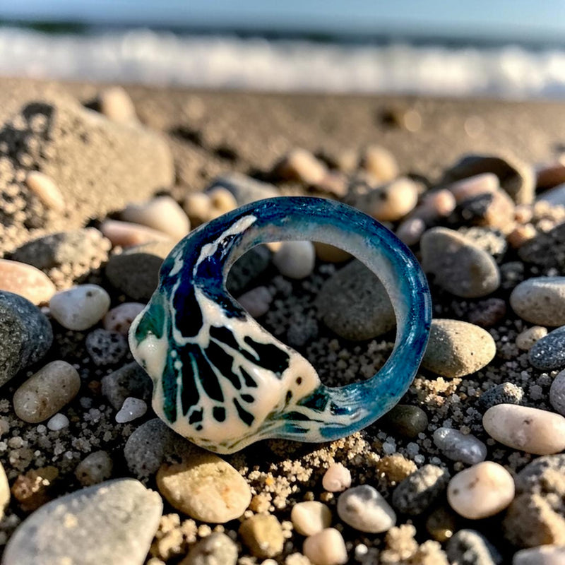 Emerald Sea Wave Ring – Handmade
