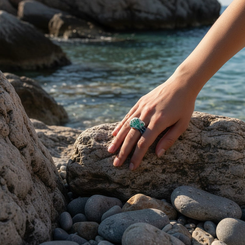 Emerald Sea Wave Ring – Handmade