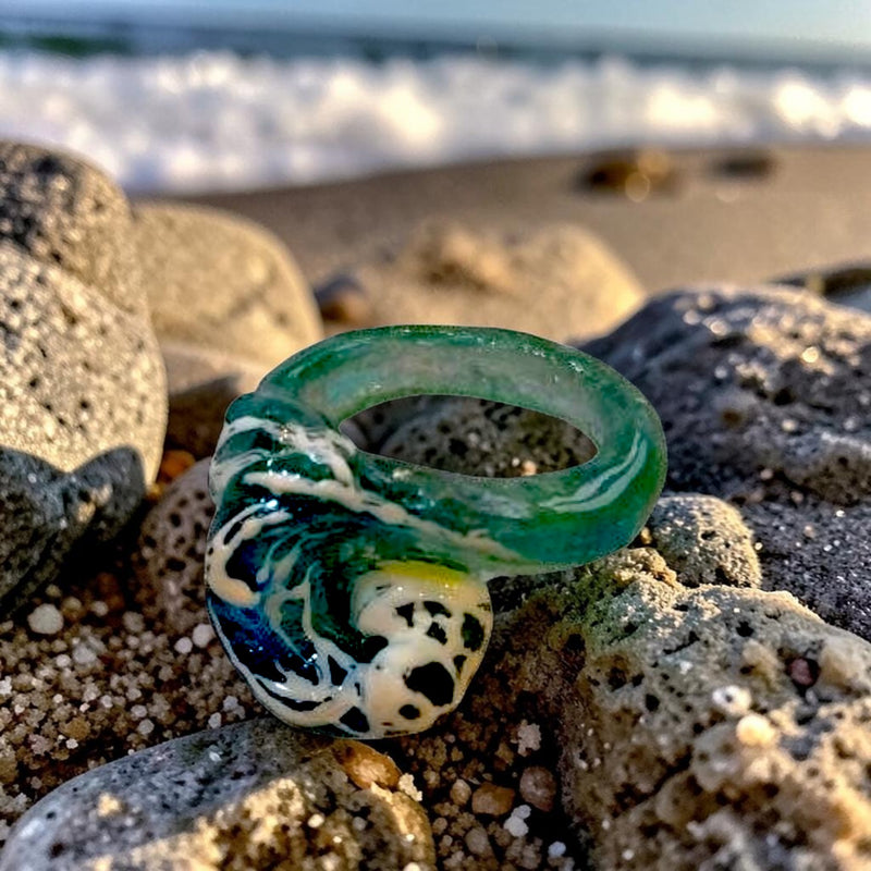 Emerald Sea Wave Ring – Handmade