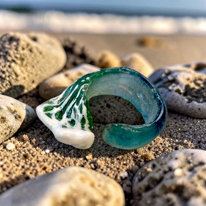 Emerald Sea Wave Ring – Handmade